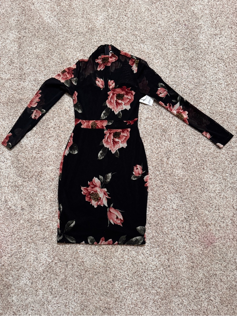 Charlotte Russe Black Pink Green Floral Mesh V-Neck Bodycon Dress Women S